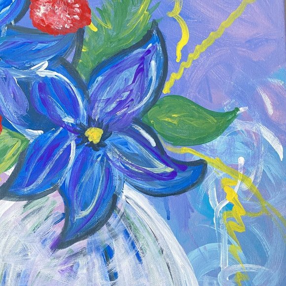 Original Impressionist Flowers Acrylic Painting Purple Blue Red 16x20in Canvas - Picture 5 of 10